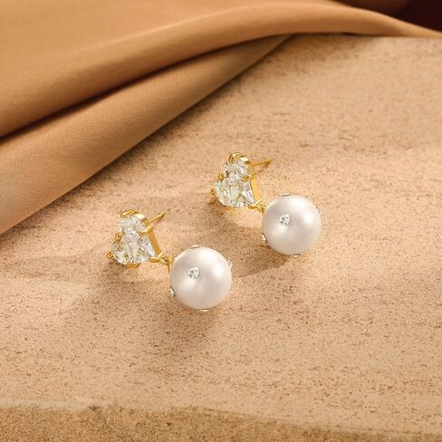 Gold Earrings for Women - Pearl Earrings Cute Gold Stud Earrings Dainty Cubic Zirconia Stud Earrings for Women Trendy Pearl Jewelry in Saudi Arabia