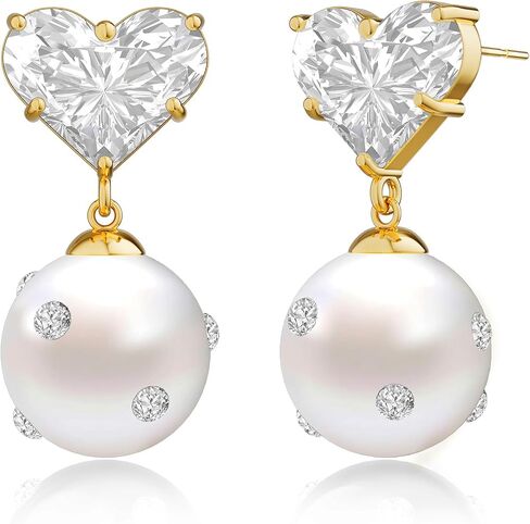 Gold Earrings for Women - Pearl Earrings Cute Gold Stud Earrings Dainty Cubic Zirconia Stud Earrings for Women Trendy Pearl Jewelry in Saudi Arabia