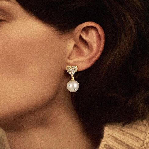 Gold Earrings for Women - Pearl Earrings Cute Gold Stud Earrings Dainty Cubic Zirconia Stud Earrings for Women Trendy Pearl Jewelry in Saudi Arabia