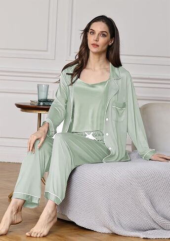 3Pcs Knit Pajamas Set For Women XS-4XL Womens Soft Pajama Sets Sexy Cami Pj Sets Sleepwear Loungewear Nightwear in Saudi Arabia