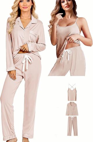 3Pcs Knit Pajamas Set For Women XS-4XL Womens Soft Pajama Sets Sexy Cami Pj Sets Sleepwear Loungewear Nightwear in Saudi Arabia