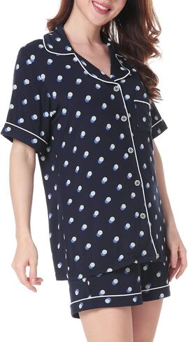 Womens Pajamas Set, Short Sleeve Sleepwear Button Down Nightwear Soft PJS Loungewear Set in Saudi Arabia