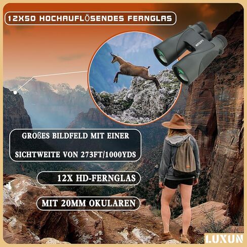 LUXUN 12x50 High Powered Binoculars for Adults with BAK4 Prism, Binoculars with Long Range for Bird Watching Hunting Hiking Travel Cruise Trip,Camouflage Coated in Saudi Arabia