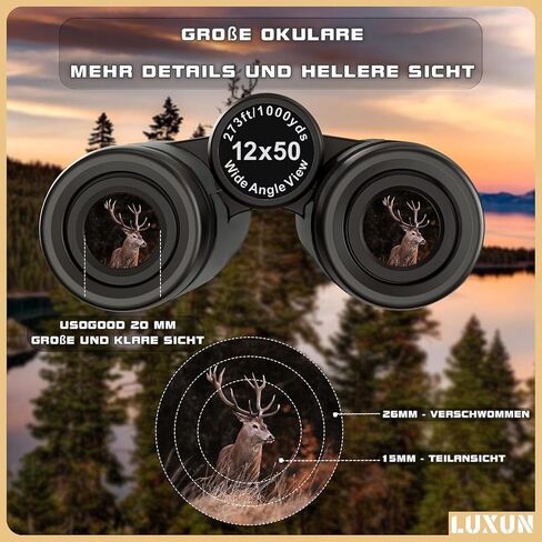 LUXUN 12x50 High Powered Binoculars for Adults with BAK4 Prism, Binoculars with Long Range for Bird Watching Hunting Hiking Travel Cruise Trip,Camouflage Coated in Saudi Arabia