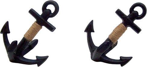 ديكور منزلي بحري من Wowser - مرساة واقفة مزخرفة من الحديد الزهر باللون الأزرق الداكن، قطعة حبل، مجموعة من قطعتين، 15.24 سم in Kuwait