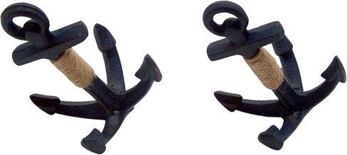 ديكور منزلي بحري من Wowser - مرساة واقفة مزخرفة من الحديد الزهر باللون الأزرق الداكن، قطعة حبل، مجموعة من قطعتين، 15.24 سم in Kuwait