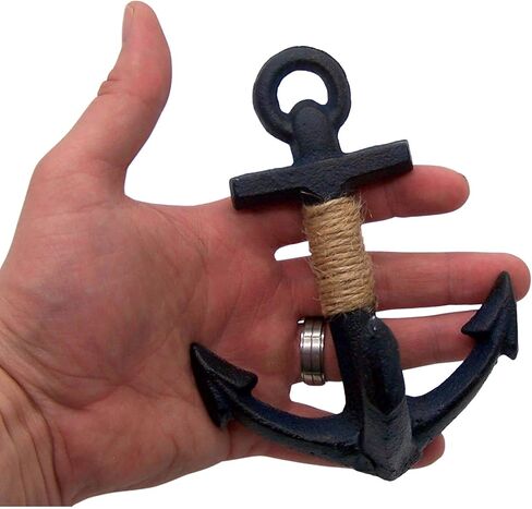 ديكور منزلي بحري من Wowser - مرساة واقفة مزخرفة من الحديد الزهر باللون الأزرق الداكن، قطعة حبل، مجموعة من قطعتين، 15.24 سم in Kuwait