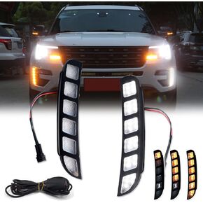 GTINTHEBOX for 2016 2017 2018 2019 Ford Explorer Front Bumper DRL Fog Driving Lights Sequential Turn Signal Lamp Switchback Amber & White Dual Color LED (new update)