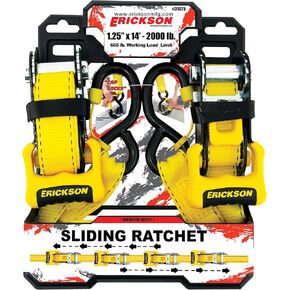 Ratchet Tie Down Straps, 2-Pack,1 1/4" x 14', Movable Handle, 2000 lb Breaking Strength, Yellow Polyester Webbing, Wide Red Rubber Handle. Perfect for Your Dirt Bike, Camping, and DIY Projects
