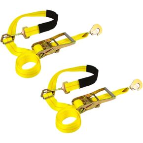 DC Cargo 2 Pack Ratchet Axle Strap Tie Downs (2" Wide x 114" Long) with Adjustable Ring and Slipfree Webbing for Secure Auto Hauling, Heavy-Duty Tow Straps for Car Trailers and Auto Carriers