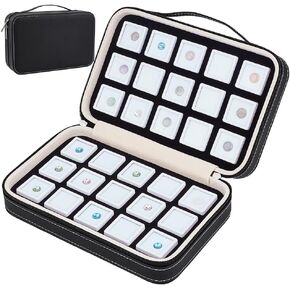 BENECREAT 30 Pcs 1.1x0.6 inch Square Gem Jars with Leather Storage Box, White Loose Diamond Box with Window, Diamond Containers with Foam Insert for Collectibles Storage