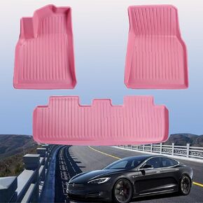 Tesla Model Y Floor Mats,All Weather Floor Mats Compatible with Tesla Model Y 2020-2025,Automotive Floor mats Waterproof Floor Liners Car Interior Accessories Tesla Model Y Floor Mats 5 Seater，Pink