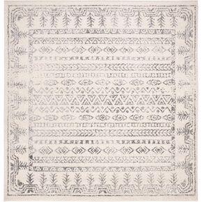 SAFAVIEH Tulum Collection 5' Square Ivory/Grey TUL271A Moroccan Boho Distressed Non-Shedding Living Room Bedroom Area Rug