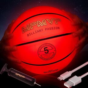 Glow in The Dark Basketball - Water-Resistant, Size 7, Impact Activated, Includes Pump, Manual, Pre-Installed Batteries & 10 Extra Batteries - Light Up Basketball - Orange