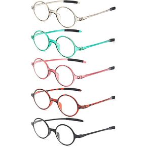 5-Pack Vintage Round Reading Glasses for Women & Men - Retro Small Oval Eyeglasses, Round Readers for Stylish