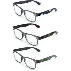 3 Pairs Matte Military Camouflage Print Comfortable Classic Reading Glasses - Spring Hinge Readers