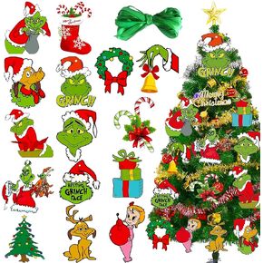 30 Pcs Grinch Christmas Tree Ornaments Christmas Ornaments for Tree Decorations for Festive Christmas Tree Party Home Interior Decorations