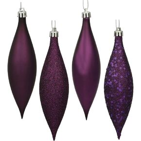 Vickerman N500126 Finial 4 Finish (Shiny, Matte, Glitter and Sequin) with Asst Shatterproof 8/Clear Acetate Box, 5.5", Plum