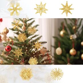 AMS 26 Pieces Christmas Straw Ornaments, Natural Wheat Straw Woven Hanging Pendants for Christmas Tree Decor, Xmas Party