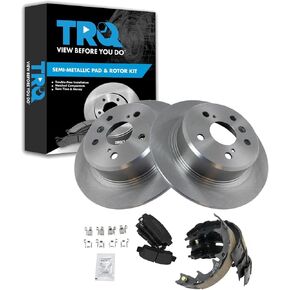 TRQ Rear Brake Pad & Rotor Kit Brake Pads Brake Rotor Parking Brake Shoe Set Semi-Metallic Compatible with 2005-2009 Subaru Legacy Outback