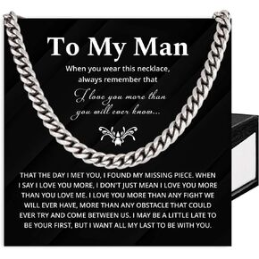 To My Man Necklaces Gift Promise Necklace For Him Cuban Link Chain For Men Christmas Necklace for Husband Stainless Steel Necklaces Chain For Boyfriend With Sweet Message Card Box