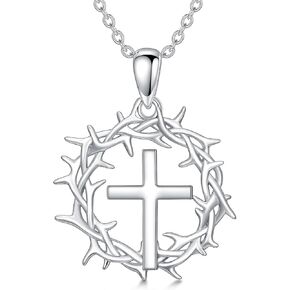Crown Of Thorns Necklace 925 Sterling Silver Crown Of Thorns Cross/Nail Pendant Christian Amulet Jesus Crown Of Thorns Jewelry Gifts for Women Men
