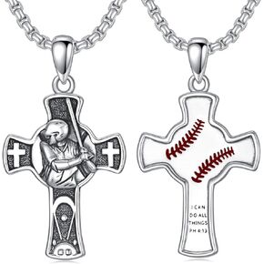 Sport Cross Necklace 925 Sterling Silver Sport Necklace Bible Cross Verse Philippians 4:13 Pendant Sport Jewelry Gifts for Men Athletes Sports Lovers