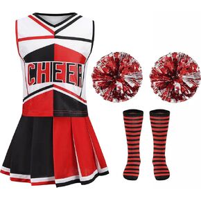 yolsun Cheerleader Costume for Women Red & Black Halloween Plate Splicing Cute Uniform Outfit