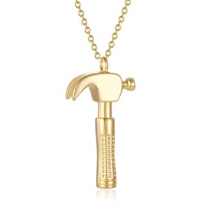 Unisex Hammer Cremation Jewelry for Ashes Mechanic Tool Urn Necklace for Ashes Stainless Steel Cremation Pendant Locket Keepsake Urn Ashes Memorial Jewelry