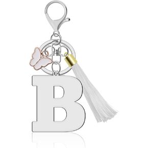 A-Z Initial Letter Keychains for Women, Tassel Butterfly Pendant Key Ring Cute Pink Key Chains for Backpack Wallet