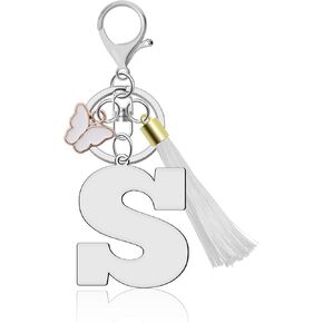 A-Z سلاسل المفاتيح الرسالة الأولية للنساء، شرابة فراشة قلادة حلقة رئيسية لطيف الوردي سلاسل المفاتيح لمحفظة حقيبة الظهر in Kuwait