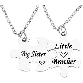 Big Sister Little Brother Gifts for Women Men Puzzle Matching Necklaces Keychains for Sister Brother Birthday Gifts Presents