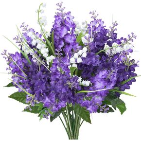 10Pcs Fake Lilac Flower Bouquet Purple Flowers Artificial Hyacinth Mix Bush Campanula Faux Silk Flower Bulk Arrangements for Table Centerpieces Home Kitchen Wedding Décor