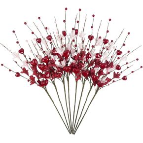 Valentines Day Decorations, 8PCS Pink and Red Berry Flower Stems, Artificial Heart Shaped Valentine Floral Picks Fillers for Vase, Table, Wedding Arrangement, Galentines Day, 24INCH