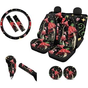 GIFTPUZZ Nebula Galaxy Car Front and Rear Seat Covers with Steering Wheel Cover Seat Belt Shoulder Pads Neoprene Gear Shift Knob and Handbrake Covers Car Coasters Universal Fit Truck SUV Purple Blue