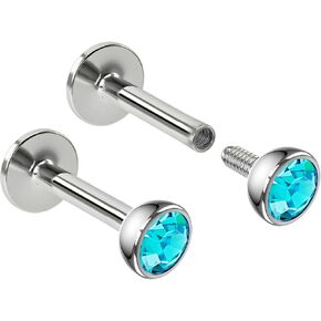 2pc 16g 6mm 1/4 Labret Stud Lip Ring Internally Threaded Snake Bite Conch Forward Helix Monroe Tragus Dahlia 316LVM Surgical Steel