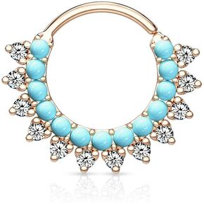 Turquoise and CZ Bendable Ear Cartilage Daith Nose Septum Ring Clicker 16g - Rose Gold Rose Gold,Turquoise