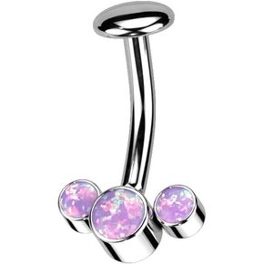 Pierced Owl 14GA F136 Implant Grade Titanium Threadless 5mm Convex Base Triple Synthetic Opal Fan Floating Belly Button Ring
