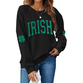 Women St Patrick's Day Sweatshirt Lucky Shamrock Long Sleeve Shirt Irish Casual Pullover Top