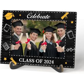 Graduation Photo Frame - Celebrate Class of 2024 Wooden Tabletop Photo Frame with Stand - High School College Graduation Picture Frame Gift for Her Him -A37