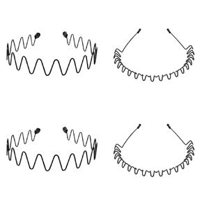 Metal Hair Band - 6 Pieces Metal Headband for Men and Women, Adjustable, Durable, Wavy Hairband, Hair Bands for Sports, Fashion, Unisex, Black, Elastic, 6 Count