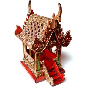GABUR SanPraPhum Thai Buddhist Wood Carving Decorated by Color Mosiac Glasses for Spiritual Haunted Spirit House Temple, Brown