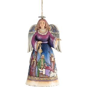 Jim Shore Heartwood Creek Angel with Wrap Around Nativity Scene Stone Resin Hanging Ornament, 4.5"