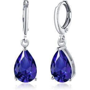 Sterling Silver Genuine Women's Fashion Sapphire Stud Hoop Jewelry Created or Simulated Gemstone Teardrop Dangle Leverback Earrings