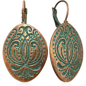 Unique Bohemian Vintage Bronze Totem Geometric Dangle Drop Earrings Personalized Boho Ethnic Oval Carved Lever Back Earrings for Women Jewelry Gifts