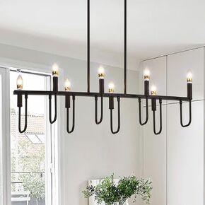 Black Chandelier Modern Farmhouse Chandeliers for Dining Room 8 Lights Candle Chandeliers Rectangular Linear Chandelier for Kitchen Island Lighting Dining Room Light Fixtures Over Table