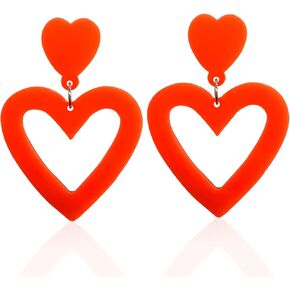 Big Acrylic Love Heart Shape Drop Dangle Earrings Set Multicolor Geometric Neon Hoop for Women Lover Party Jewelry