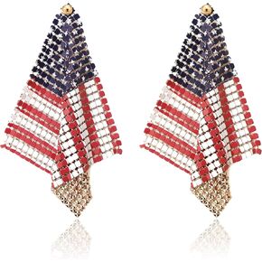 American Flag Earrings for Women - Independence Day Drop and Dangle Mesh Net Style Fashion Jewelry_304011