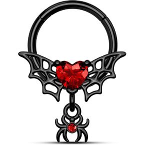 Halloween Septum Rings 16G Black Septum Jewelry Red Heart Helix Daith Earrings for Women Dangle Helix Daith Piercing Jewelry Stainless Steel