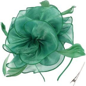 DRESHOW Fascinators Hat Tea Party Headwear Ribbons Feathers on a Headband and a Clip for Girls and Women